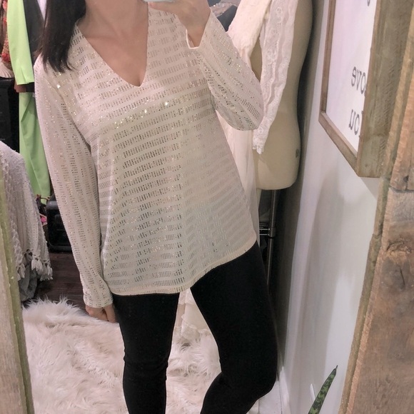 Clara Sun Woo sequin champagne top size large - Picture 1 of 6